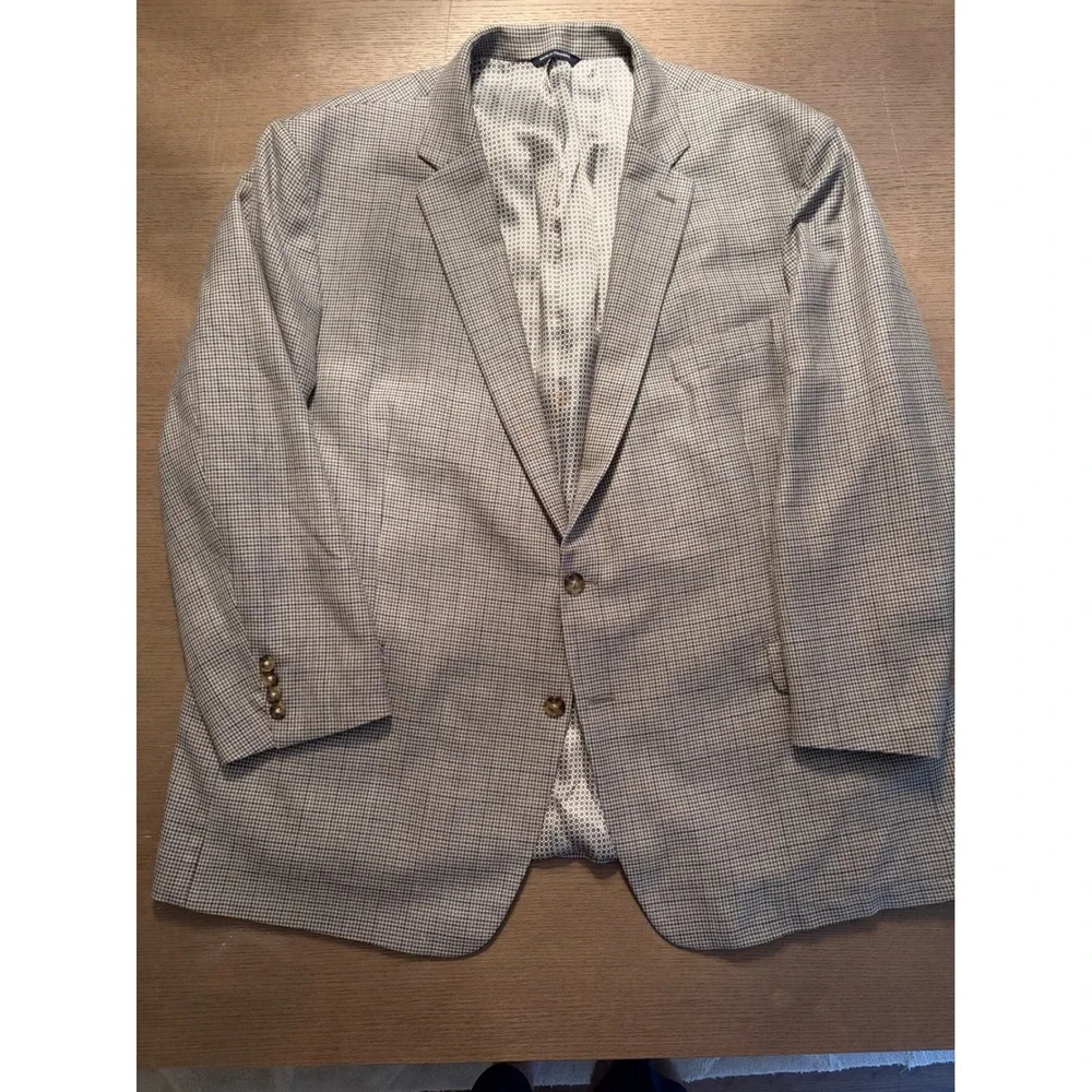 Mens Houndstooth Sport Coat Blazer Tan Blue 2 Button 52R